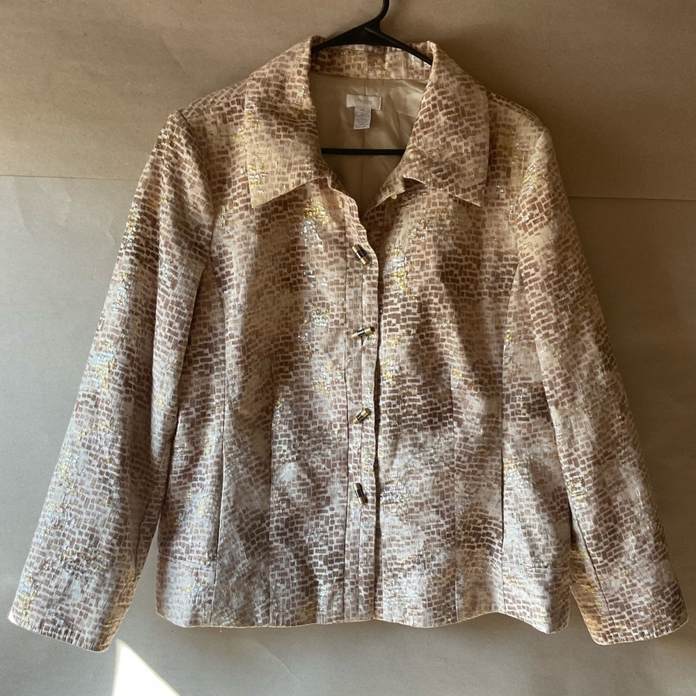 Chico's Textured Cream and Gold Blazer. Size 2